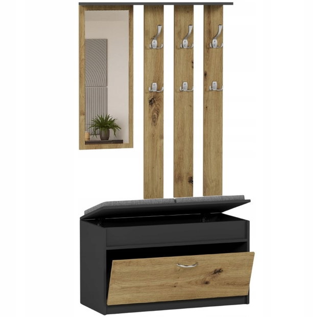 Set mobilier hol Varita (antracit + artizanal) (cu oglindă)