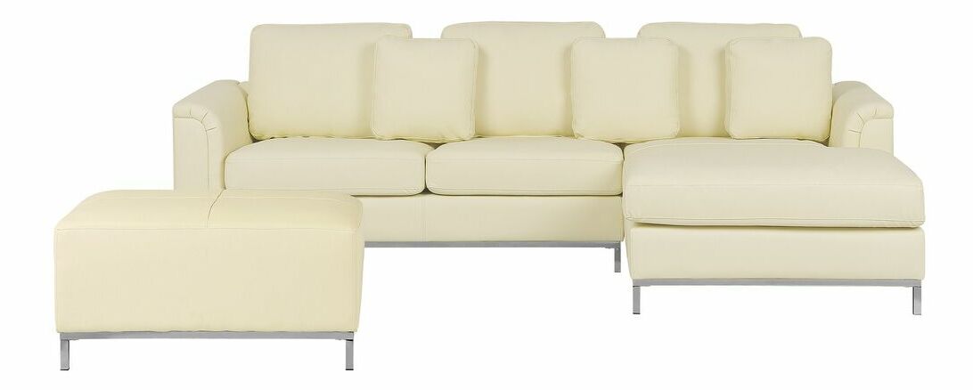 Kožna kutna garnitura Oulu (krem) (s tabureom) (D)