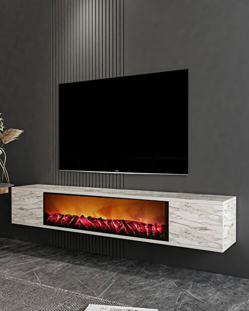 TV stolík/skrinka Parameunt (biela + mramor)