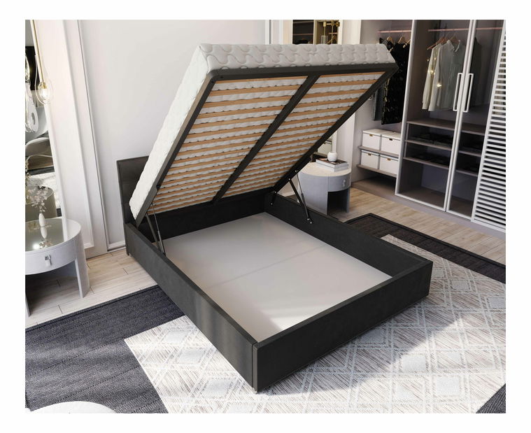 Pat matrimonial 160 cm Hermila (verde închis) (cu somieră și sp. depozitare)