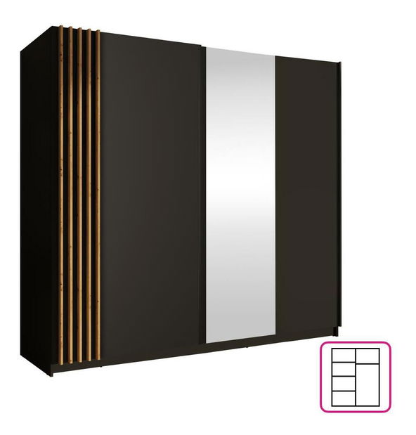 Dulap de haine Bogota 2 (negru + stejar artisan)