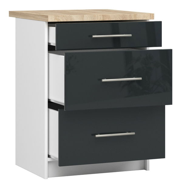 Dolná kuchynská skrinka Ozara S60 3SZ (biela + grafit lesk)
