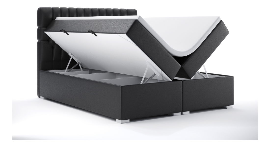 Pat matrimonial Boxspring 180 cm Daliny (Negru piele ecologică) (cu sp. depozitare)