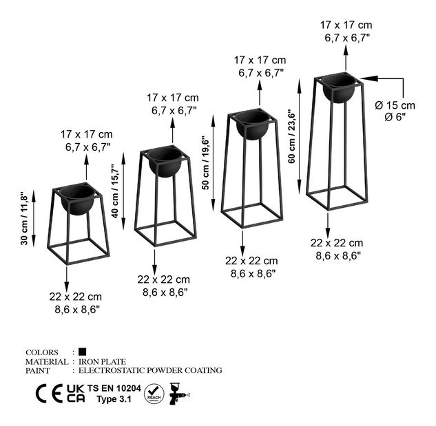 Ghiveci de flori decorativ Gwion (Negru)