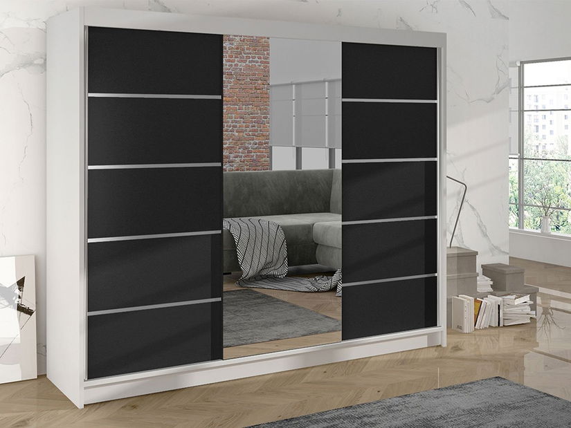 Dulap de haine cu uși glisante Galiana VI (Alb + Negru)