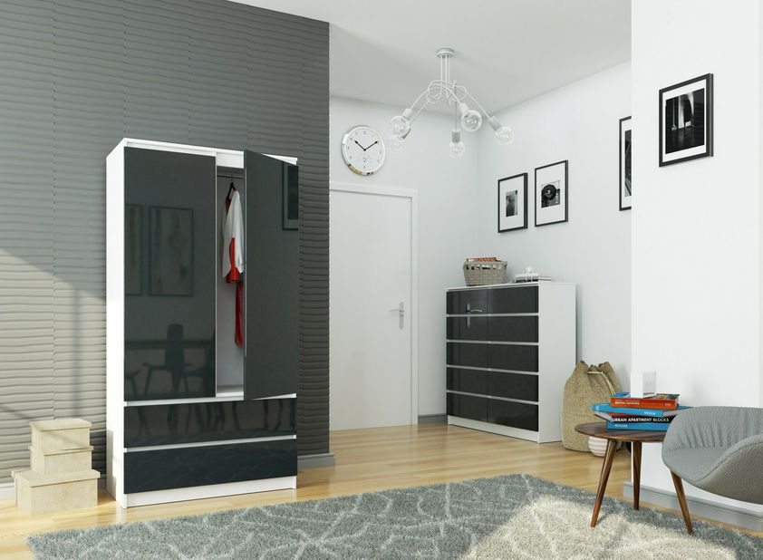 Ruhásszekrény Submarino (fehér + fényes grafit)