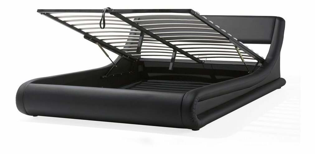 Pat matrimonial 160 cm AVENUE (cu spațiu de depozitare) (cu somieră) (negru)