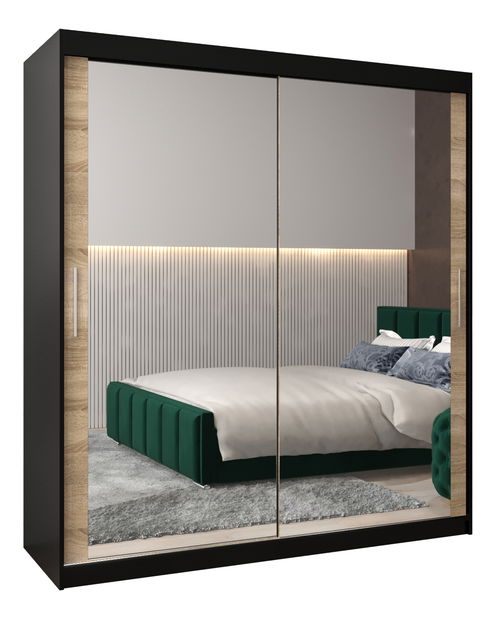 Ruhásszekrény 180 cm Toki 3 (matt fekete + szonoma tölgy)