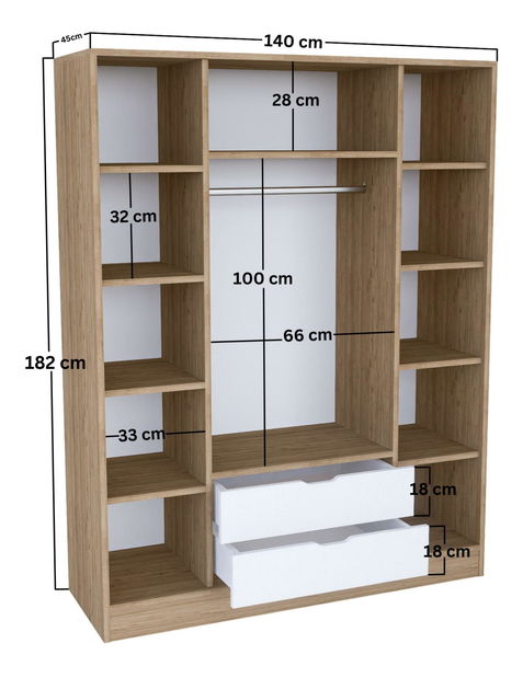 Ruhásszekrény Nisae 18 (világos dió + fehér)