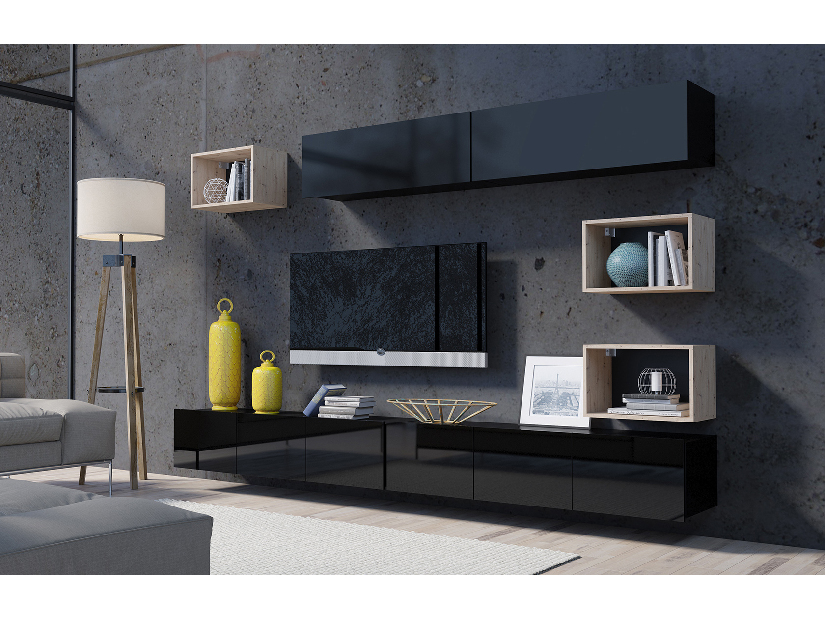 Mobilier living Calabria C31 BLACK (Negru + Stejar artisan) (fără iluminat)