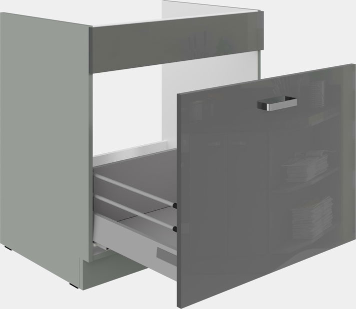 Dulap inferior de bucătărie pod drez Gonir 80 ZL 1S BB (Cadru: gri + front: gri lucios)