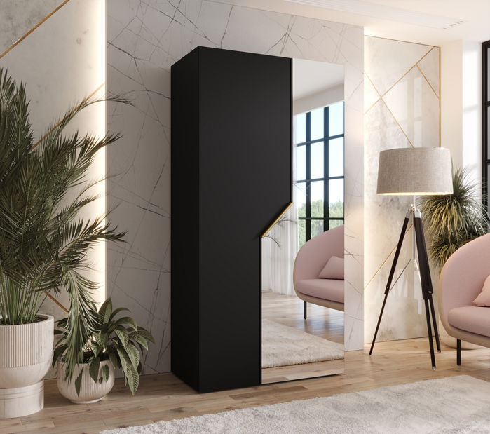 Šatníková skriňa Alaris 2 100 (čierna + zlatá) (so zrkadlom)