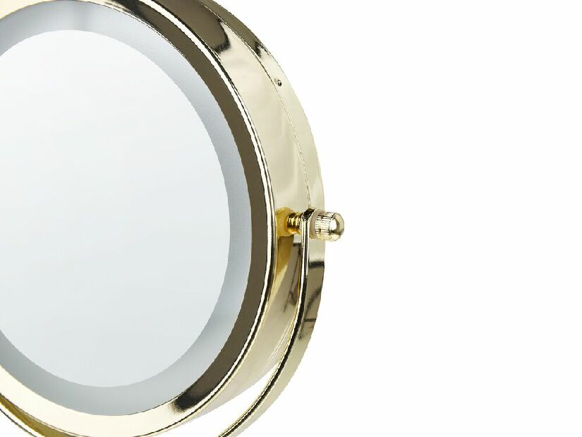 Kozmetičko ogledalo Shevaun (zlatna + bijela) (s LED rasvjetom)