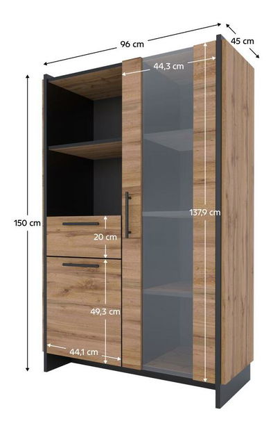 Vitrina Adivinaba 2 (hrast wotan + crna) 