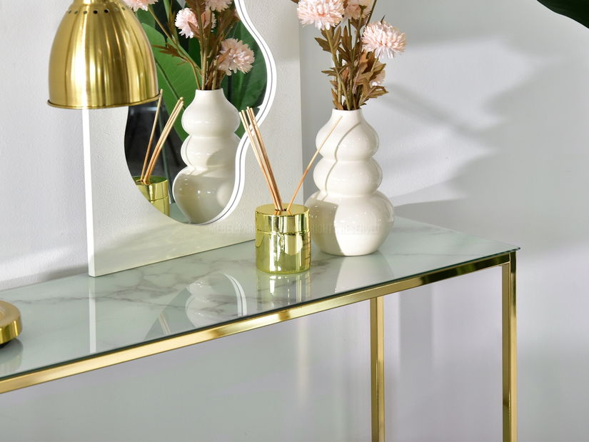 Konzolový stolík Bella Kons Bis (biely mramor + zlatá)