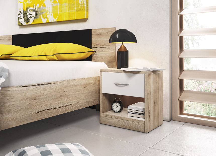 Noptieră Nanci 1S (stejar san remo + alb)