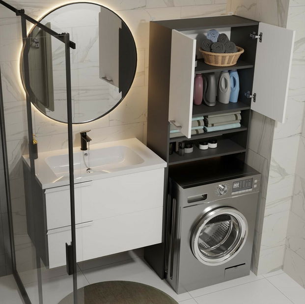Szekrény mosógéphez Perdieron 1 (antracit + fehér)