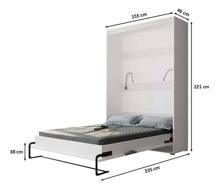 Pat pliant 140 Homer (Alb mat + Negru lucios) (vertical) (cu iluminat)