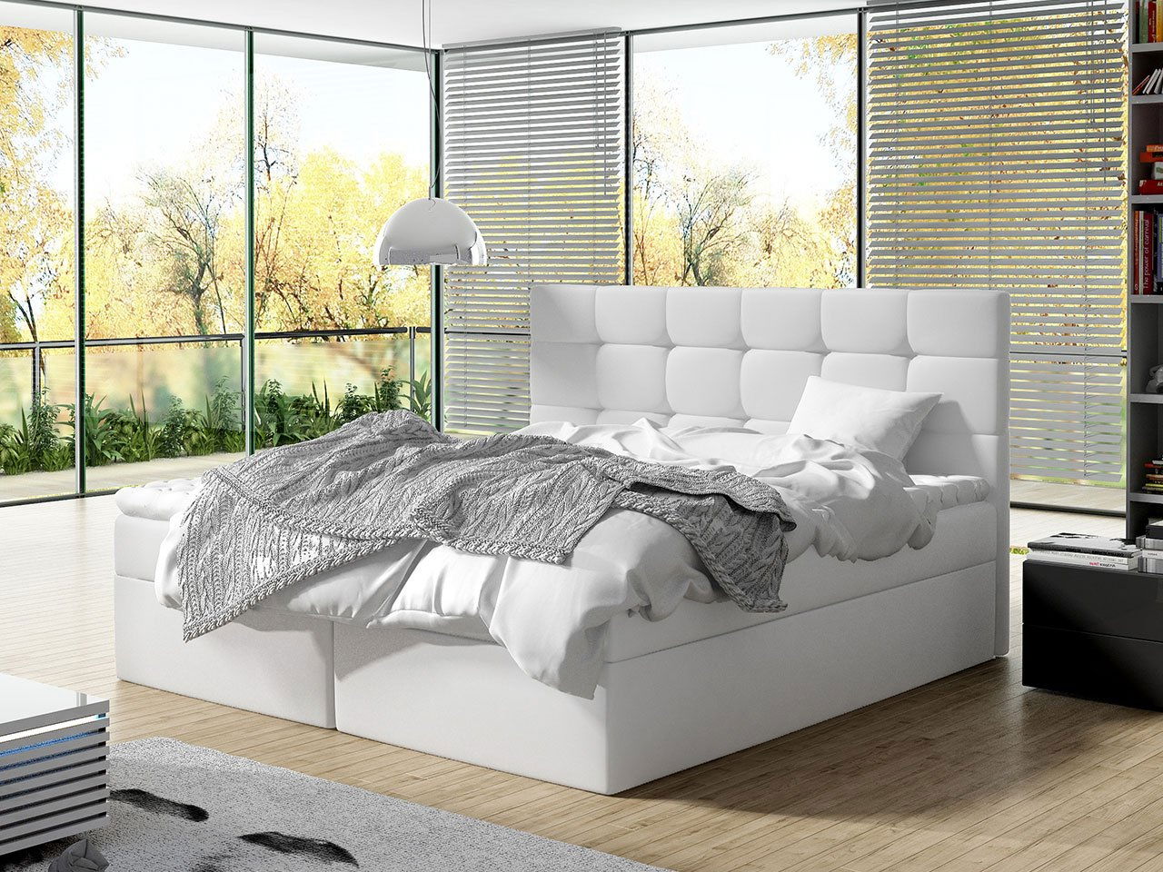 Pat matrimonial Boxspring 140 cm Cinara (piele ecologică soft 017 (Alb)