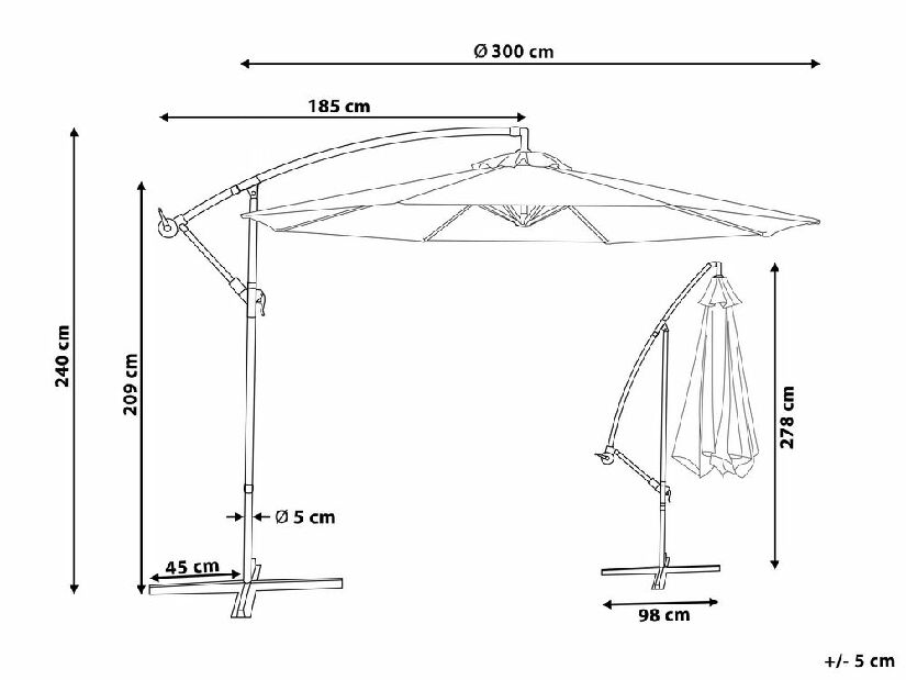 Záhradný slnečník 300 cm RAVONA (kov) (tmavočervená)