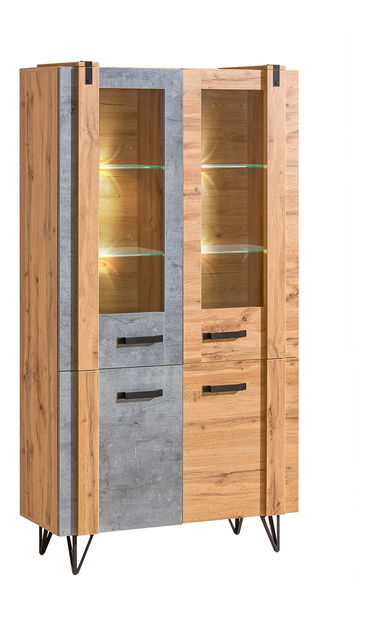 Vitrina tip LO3 Lorinda (hrast Wotan + beton milenium)