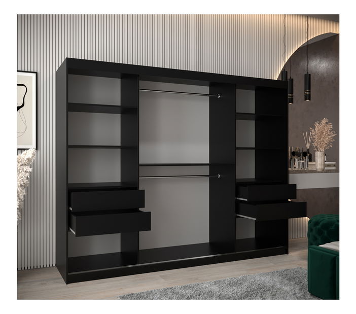 Ormar za garderobu 250 cm Toki 1 (crna mat + crna mat)