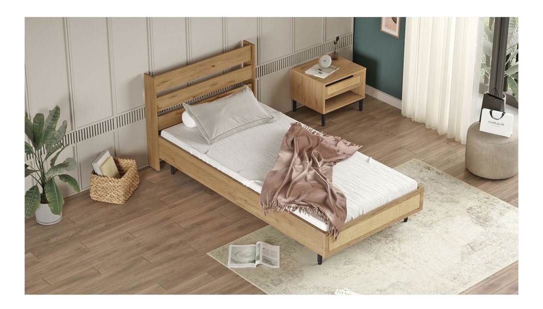 Pat de o persoană 100 cm Otto 13 (fără somieră) (nuc + stejar + negru)