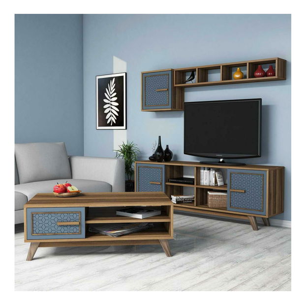Set mobilier living Aysha (nuc + albastru)