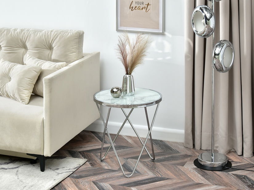 Dohányzóasztal Armin S (fehér márvány + króm)