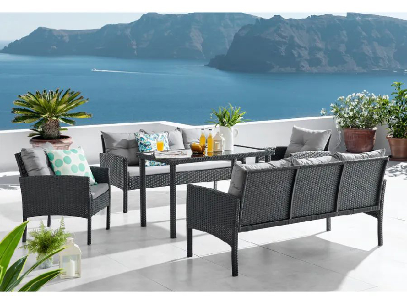 Set mobilier de grădină Leran 210627 (negru + gri) (pentru 8 persoane)