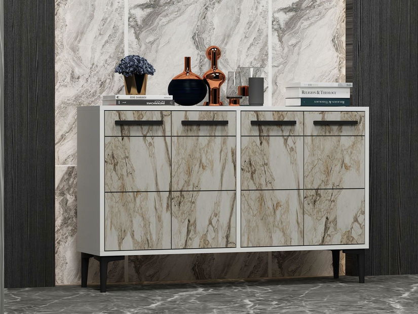 Comodă Daduko (alb + marmură) 