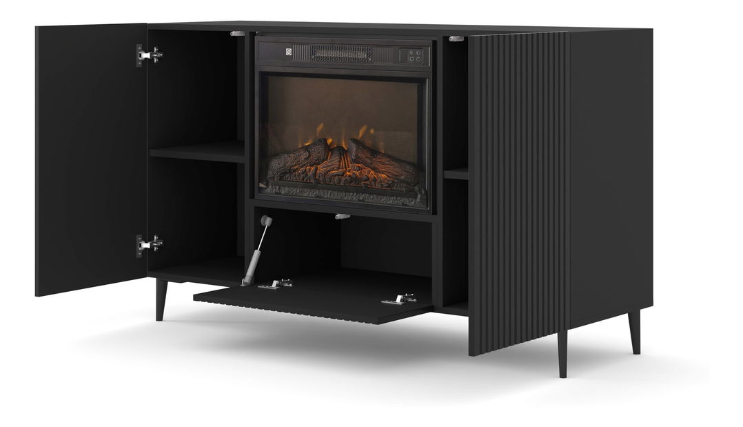 Comodă cu bioșemineu electric 2D1K Rowanna (Negru)