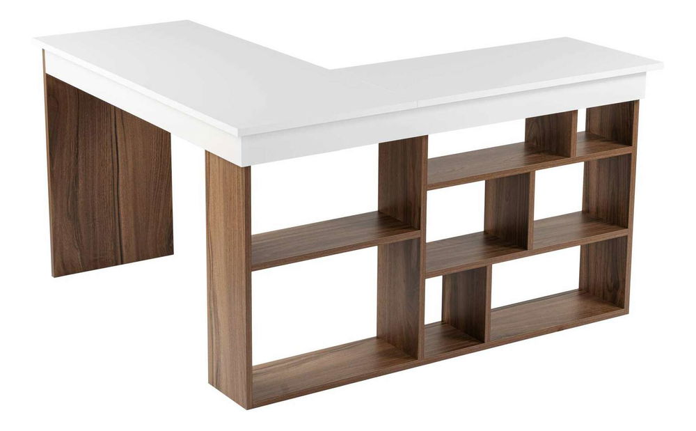 Rohový PC stolík Cete (orech + biela)