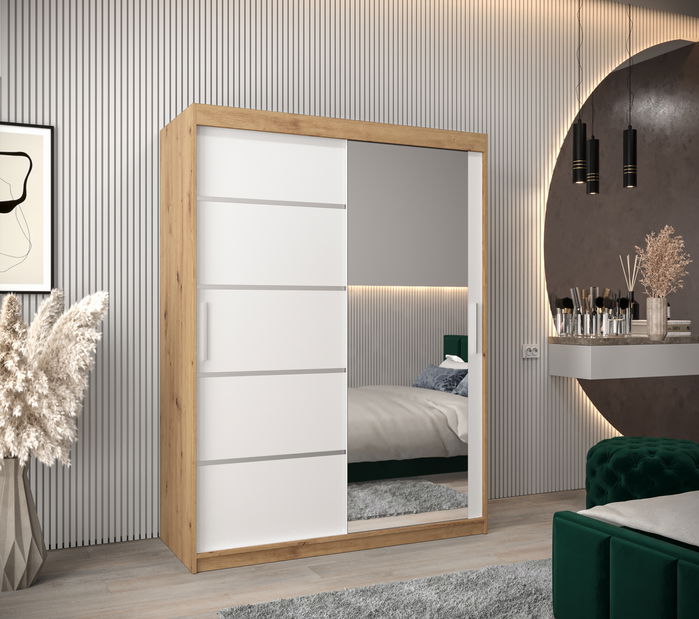 Ruhásszekrény 150 cm tükörrel Verika 2 150 (artisan tölgy + fehér)