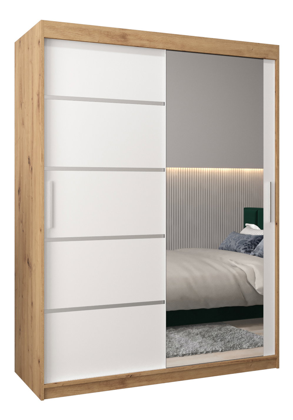 Šatníková skriňa 180 cm so zrkadlom Verika 2 180 (dub artisan + biela)