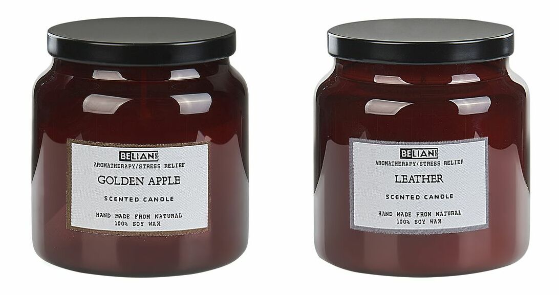 Sada 2 ks vonných sviečok jablko/koža Arnfinn (hnedá)