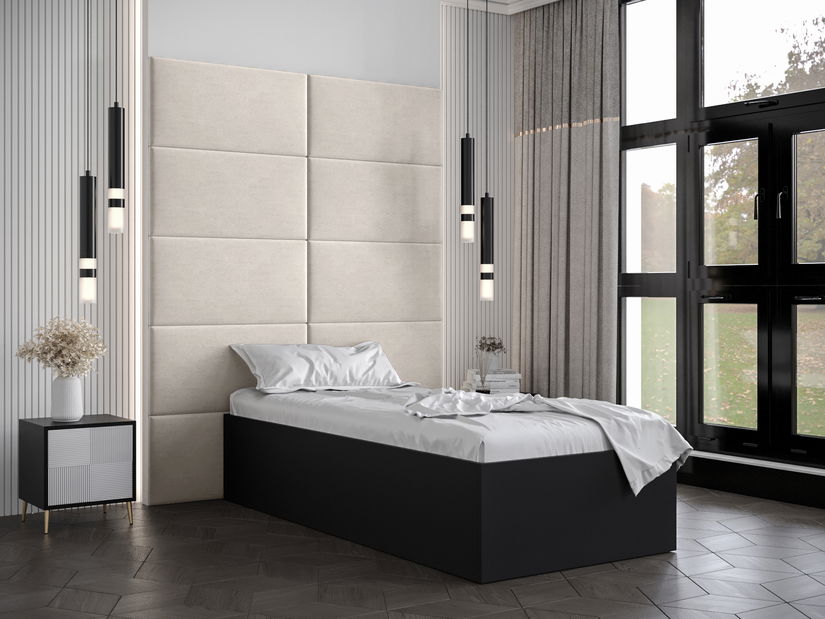Jednolôžková posteľ s čalúneným čelom 90 cm Brittany 1 (čierna matná + krémová) (s roštom)