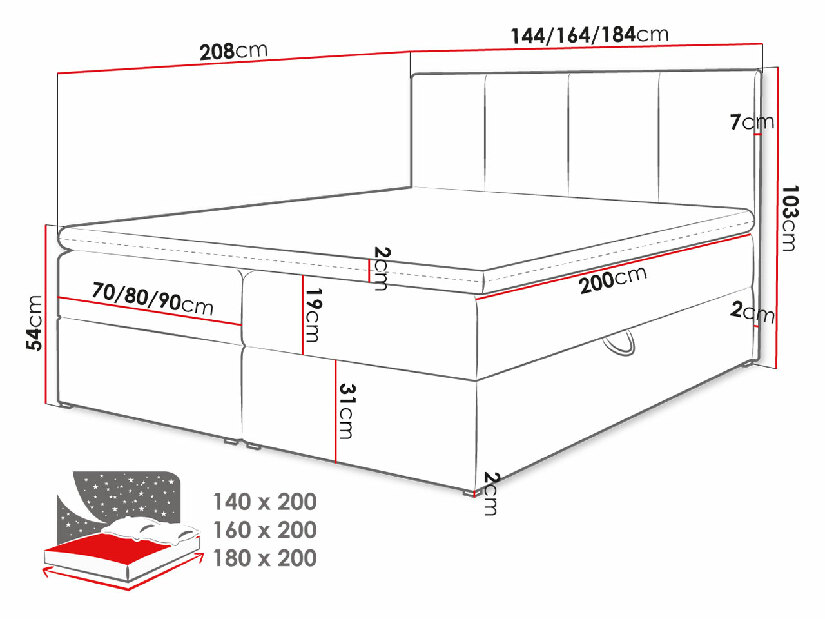 Franciaágy 140 cm Gunzy (fekete) (ágyráccsal és matraccal) (tárolóhellyel)