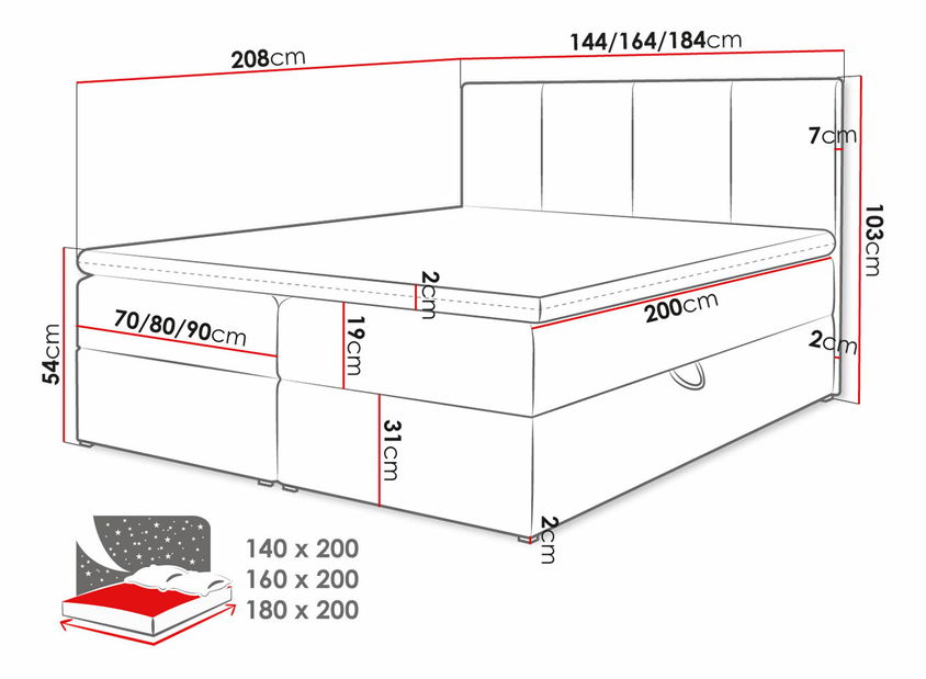 Manželská posteľ 180 cm Gunzy (modrá) (s roštom a matracom) (s úl. priestorom)