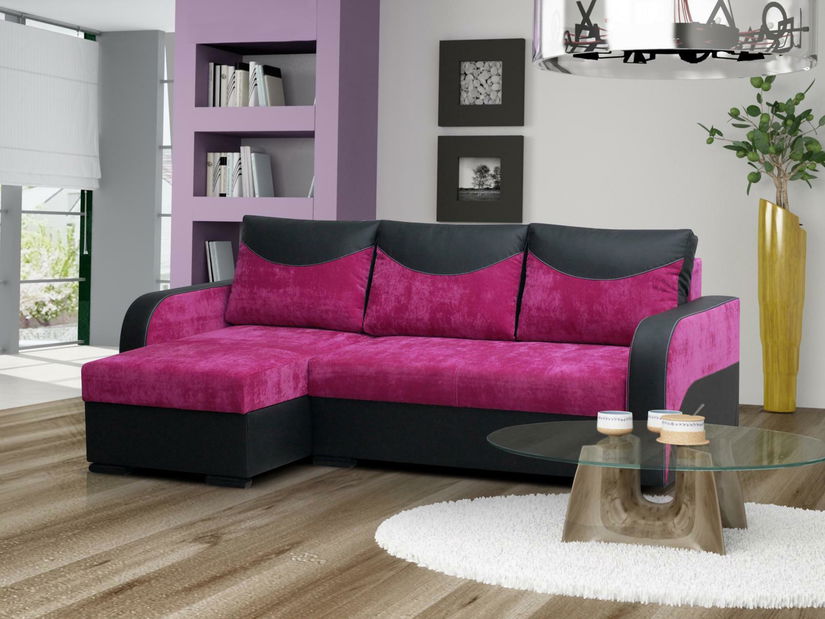 Rohová sedačka Famo (cyklaménová + čierna) (L)