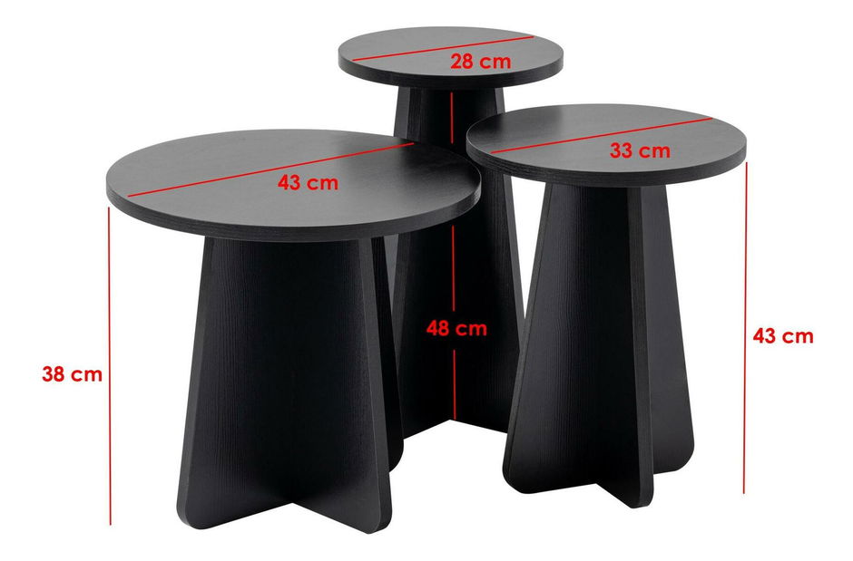 Set 3 buc. măsuțe cafea Lumine (Lemn negru) 