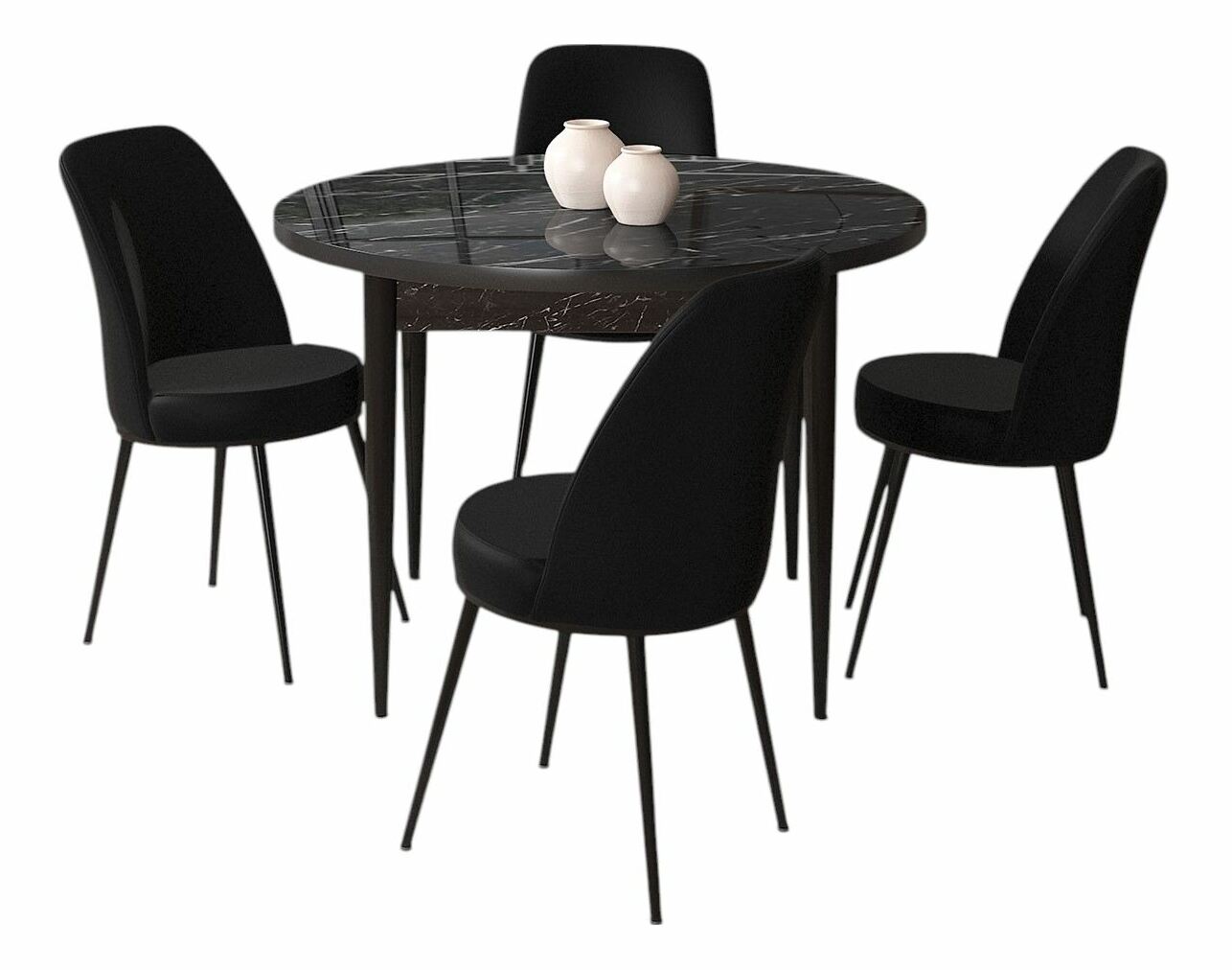 Jedálenský set Torra (mramor čierny + čierna) (pre 4 osoby)