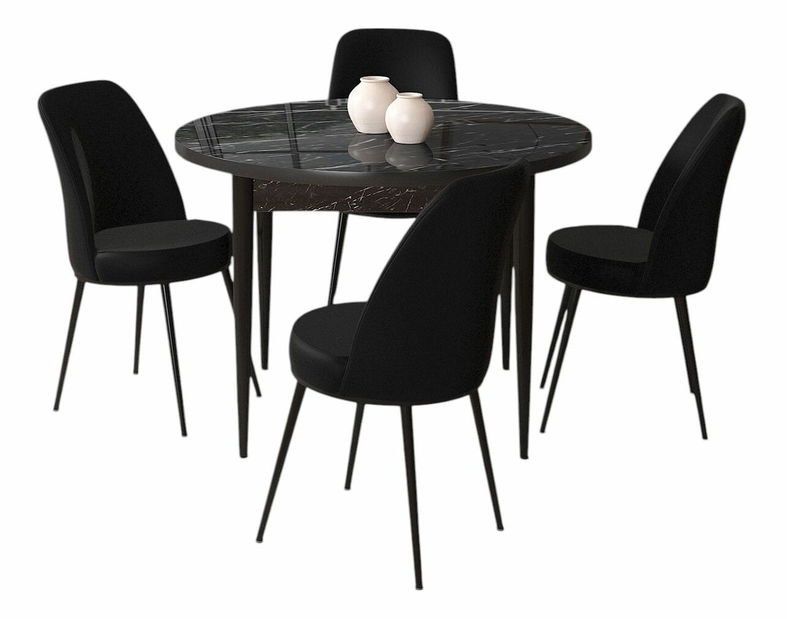 Jedálenský set Torra (mramor čierny + čierna) (pre 4 osoby)