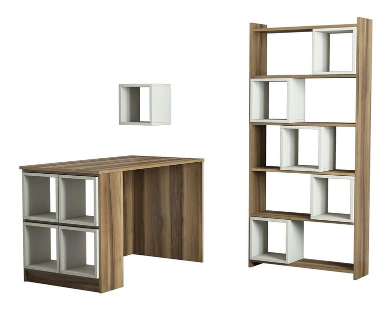 PC stolík s regálom Blanchet (orech + krémová)