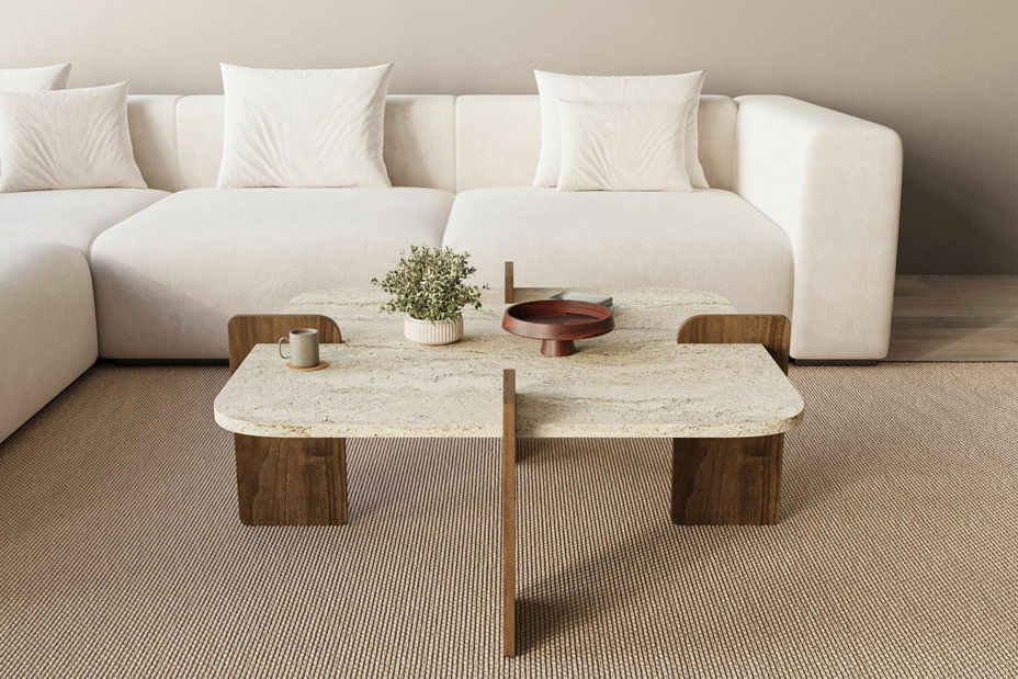 Konferenčný stolík Poalo (travertín + orech)