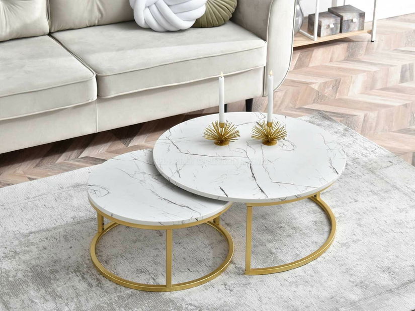 Konferenčný stolík Kolja Zest Xl (biela + zlatá)