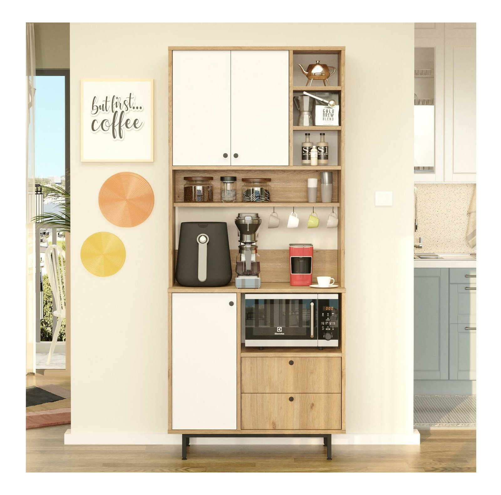 Dulap cu rafturi Rebutia 6 (stejar + alb)