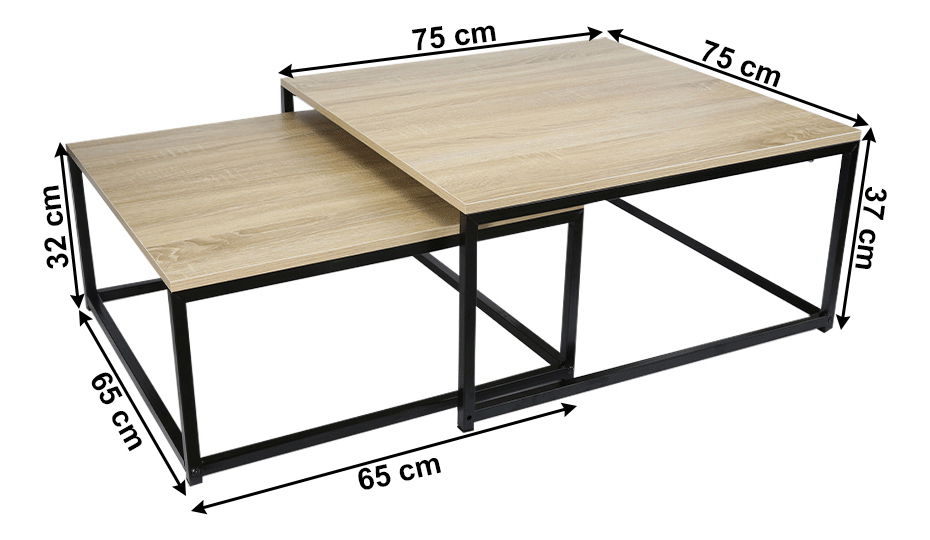 Dohányzóasztal szett 2 db. Kastty typ 1 (sonoma tölgy + fekete)
