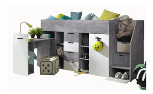 Pat pentru copii combinat 90 cm Kesa 3 (beton + alb mat) (D)