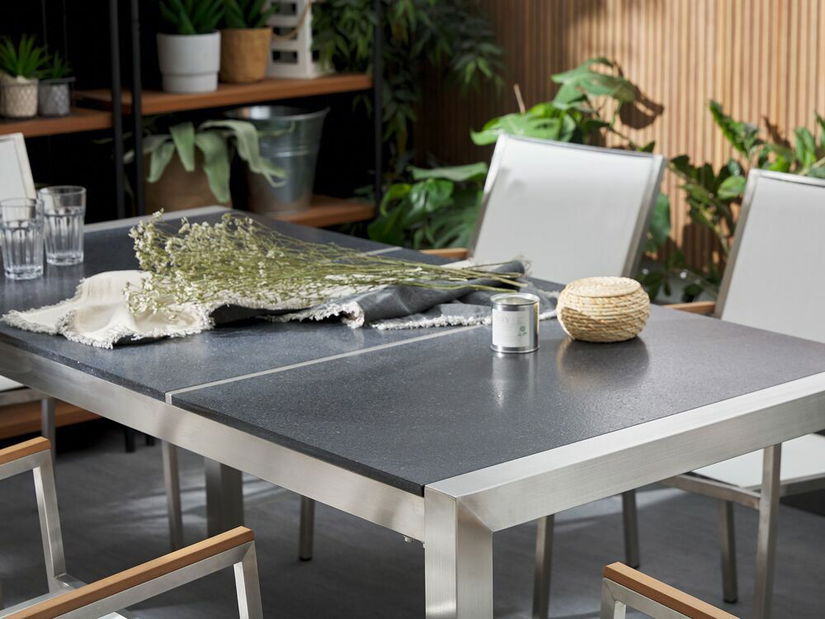 Záhradná jedálenská sada Grosso (prírodný kameň) (ratanové stoličky)